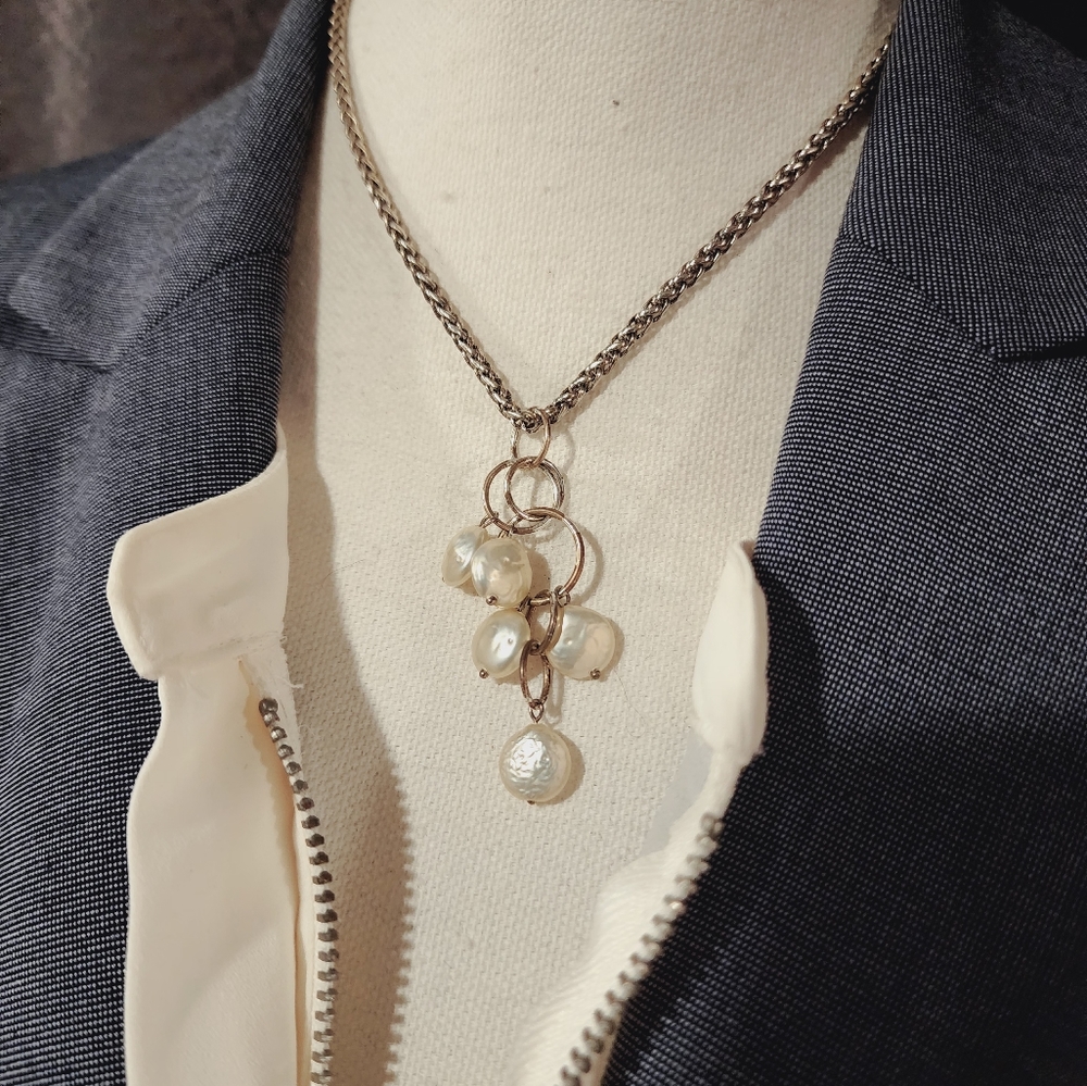 Vintage Monet Button Pearl Necklace 18"